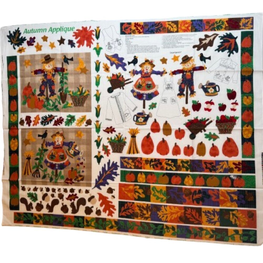 🛒 $6 - Fabric DIY Material - 1 yard Autumn Fall  Applique Panel #56